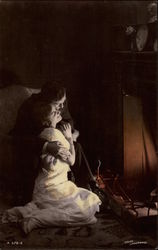 Couple on Front of Fireplace Postcard