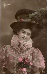 Flirt - Woman in Victorian Dress and Hat Postcard