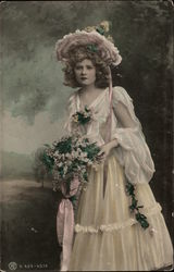 Woman Wearing Pink Flouncy Dress and Hat Postcard