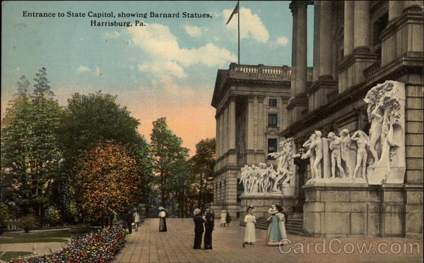 Entrance to State Capitol, Showing Barnard Statues Harrisburg Pennsylvania