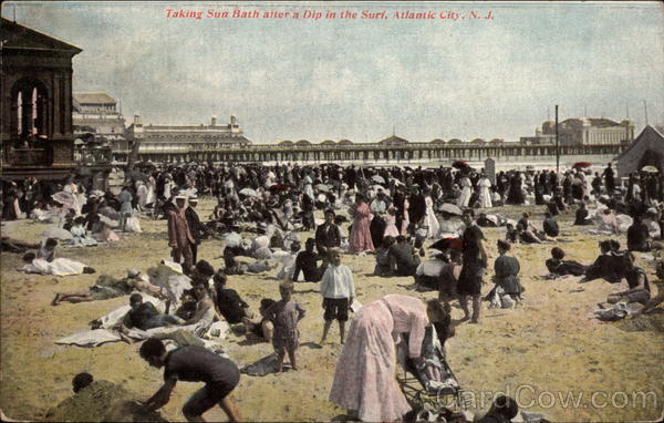 Taking Sun Bath after a Dip in the Surf Atlantic City New Jersey