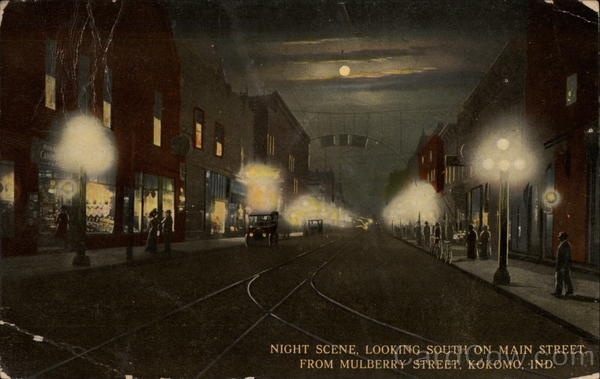 Night Scene looking South on Main Street from Mulberry Street Kokomo Indiana