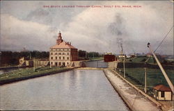 Ore Boats Locking Through Canal Sault Ste. Marie, MI Postcard Postcard