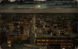 Bird's Eye View of Gratiot Avenue and East Side by Night Detroit, MI Postcard Postcard