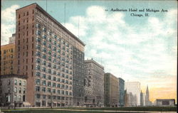 Auditorium Hotel and Michigan Avenue Postcard