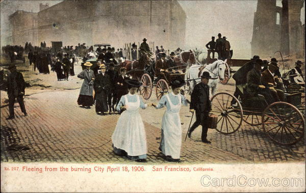 Fleeing from the burning City, April 18, 1906 San Francisco California