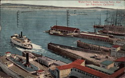 Water Front, Boats leaving Ferry Slipe Postcard