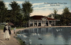 Pavilion and Lake, Palmer Park Detroit, MI Postcard Postcard