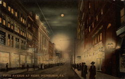 Fifth Avenue at Night Pittsburgh, PA Postcard 