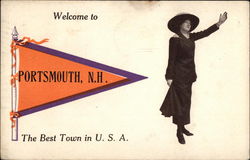 Welcome Pennant and Woman Waving Postcard