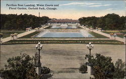 Pavilion Boat Landing, Waercourts and Floral Garden, Garfield Park Postcard