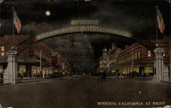 Modesto at Night, Water, Wealth,Contentment, Health California Postcard Postcard