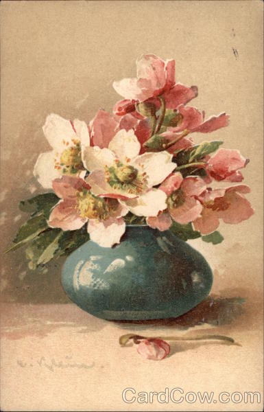 Blue Vase with Pink Flowers C. Klein