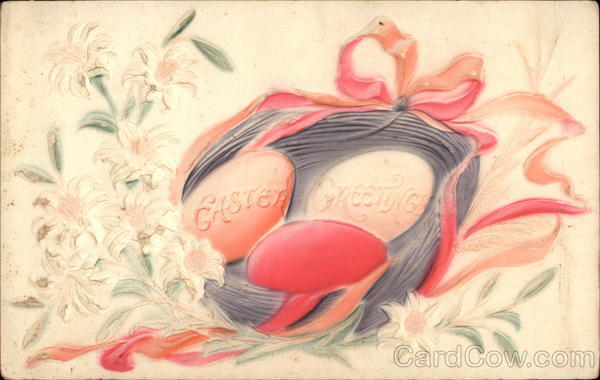 Basket of Coloured Eggs with Ribbon and Flowers Airbrushed