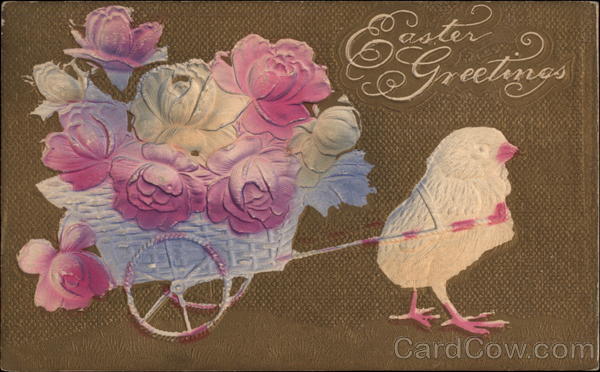 Chick pulling a basket of flowers Airbrushed