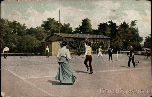 Men and a Woman Playing Tennis