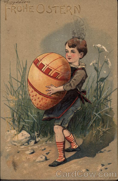 Boy Carrying a Giant Easter Egg With Children