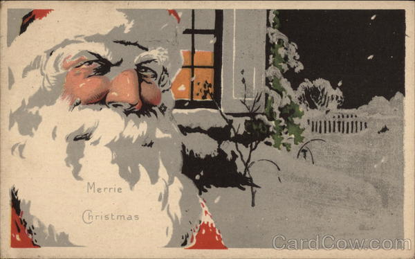 Santa Claus outside a house with snow everywhere