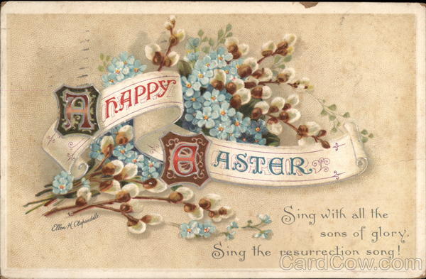Happy Easter - Forget-me-nots and Pussy WIllow Flowers