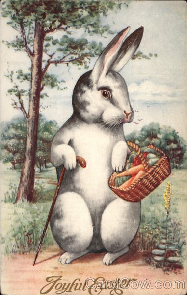 Joyful Easter - Rabbit with Basket of Carrots With Bunnies