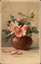 Vase of Pink Roses Flowers Postcard Postcard