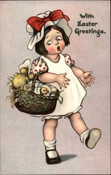 Little girl carrying a basket of baby chicks With Children Katherine Gassaway Postcard Postcard