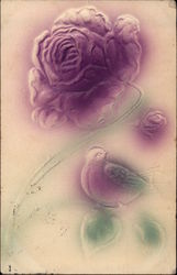 Rose and Bird in Purple and Green Postcard
