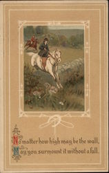 Woman on White Horse Jumps Over a Wall Postcard