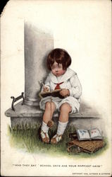 Child Works on Homework Postcard