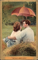 Couple with Umbrella Prepare to Kiss Postcard