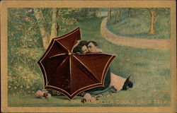Lovers hiding behind an umbrella Postcard