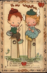 To My Valentine, With Children Fishing Postcard