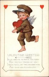 Valentine Greeting, With Cherub Dressed as Messenger Cupid Postcard Postcard