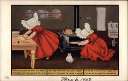 Sunbonnet Twins Roll Dough and Bake a Pie Sunbonnet Babies Postcard Postcard