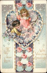 Boy and Girl with Flowers and Heart Postcard