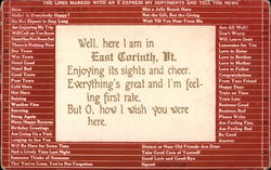 Well, here I am in East Corinth, VT Vermont Postcard Postcard