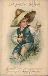 Boy with Chicks With Children Postcard Postcard