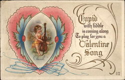 Valentine Song, with Cupid and Fiddle Postcard