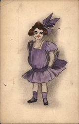 GIrl in Purple Dress Hand Drawn Postcard Postcard