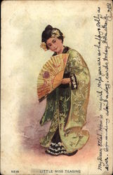 Little Miss Teasing - Japanese Woman with Fan Asian Postcard Postcard
