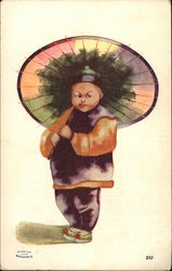 Chinaman Under Umbrella Postcard