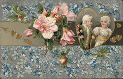 Valentine Token with Flowers, Hearts, and Children Postcard
