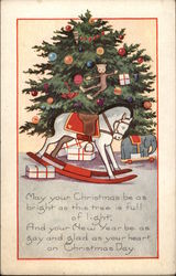 Christmas tree, white rocking horse Postcard