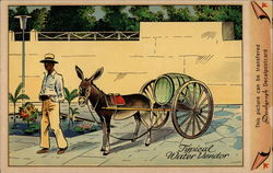 Man with Donkey-Pulled Water Cart Postcard