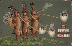 Three Rabbits Smoke Lilac-filled Easter Eggs Postcard