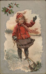 Girl in Red Coat and Scarf Children Postcard Postcard