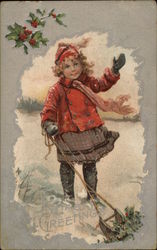Girl in Red Coat and Scarf Postcard