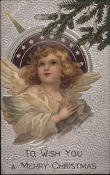 Merry Christmas Wishes, with Angel Postcard