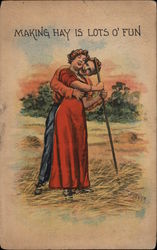 Couple making hay Postcard