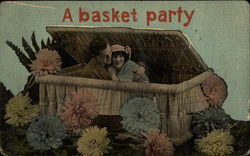 A Basket Party: A couple Hugs in a Basket Postcard